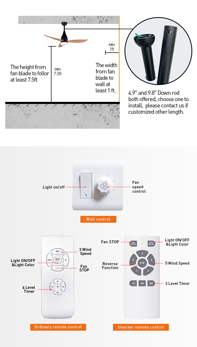 1110mm 65w 44inch Copper Motor Ceiling Fan