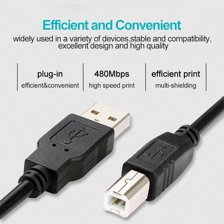 High Quality 1m 2m 3m USB B to A Male Cable for Printer Scanner