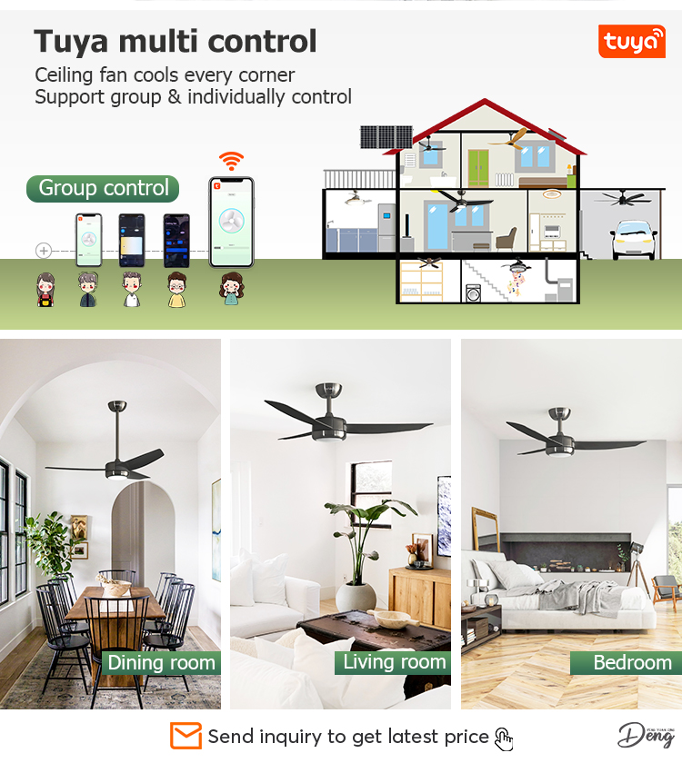 Smart Control LED Ceiling Fan for Small Spaces in Home Office 48 Inches Bright Light
