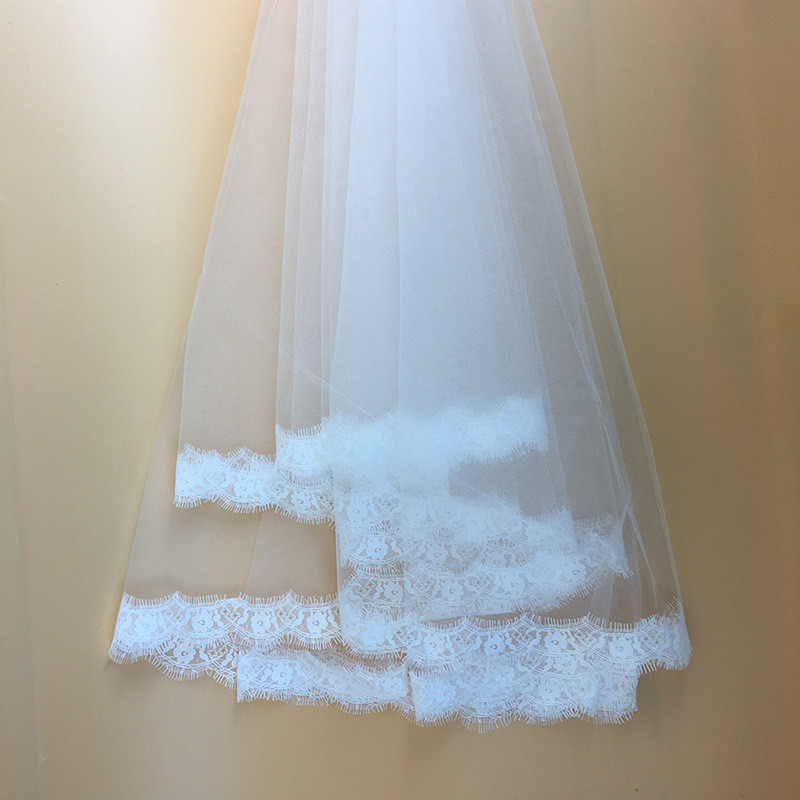 39‘’--118‘’ Ivory/White Bridal Veil Eyelase French Lace Edge Wedding Accessories