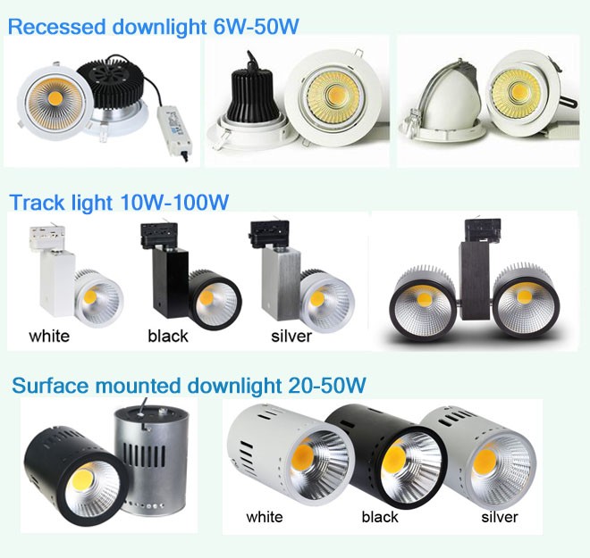 high quality 50w led cob track light rail light AC85-265V led COB light source white/black color 500