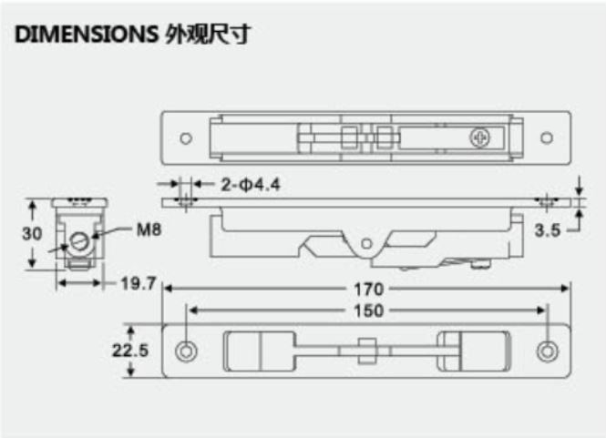 Aluminum Profile Door Flush Bolt Lock No Noise For Sliding Door Accessories