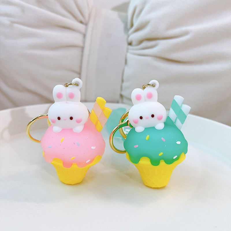 Ice Cream Cute Rabbit Keychain Charms Silicone Stationery Style Purse Handbag Charms