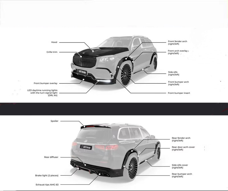 Auto Parts for Mercedes GLS600 Maybach Carbon Fibre Body KitGLS600 Maybach Upgraded LD Style Carbon Fiber Body Kit