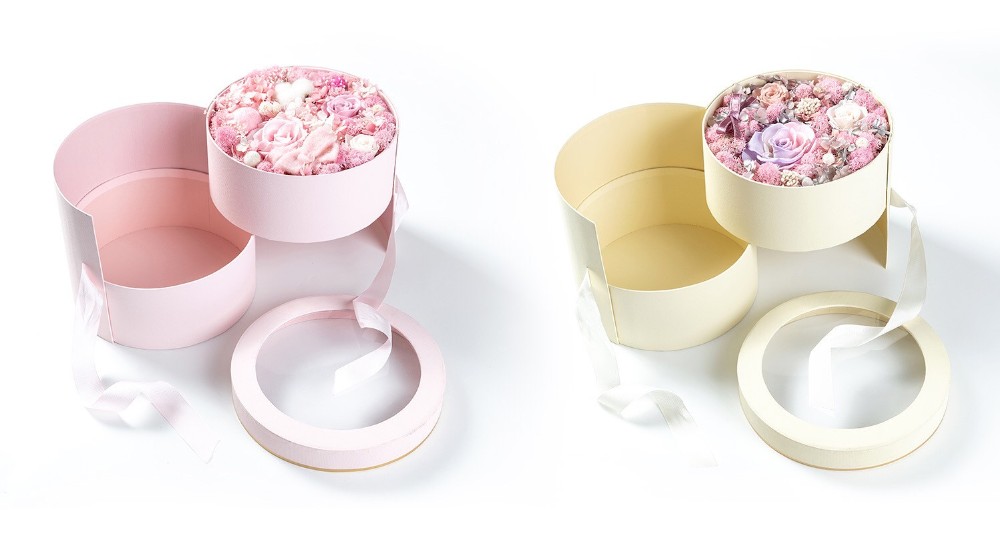 Matte Glossy Lamination Round Flower Box Floral Packaging With Clear PVC Window