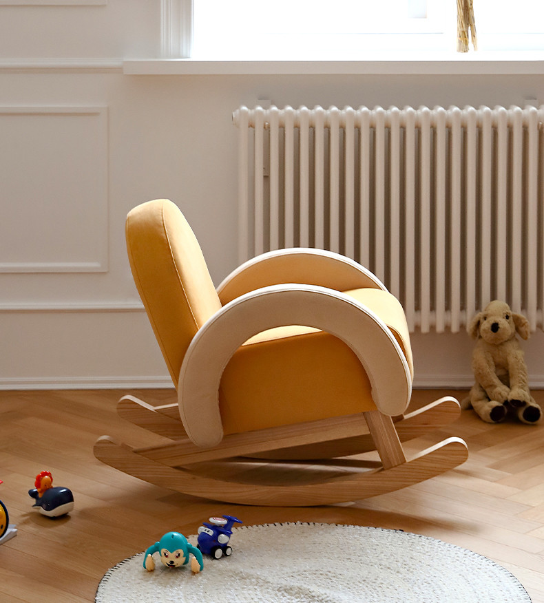 Nordic color Household Small Fabric Rocking Chair Hollow Arc Handrail