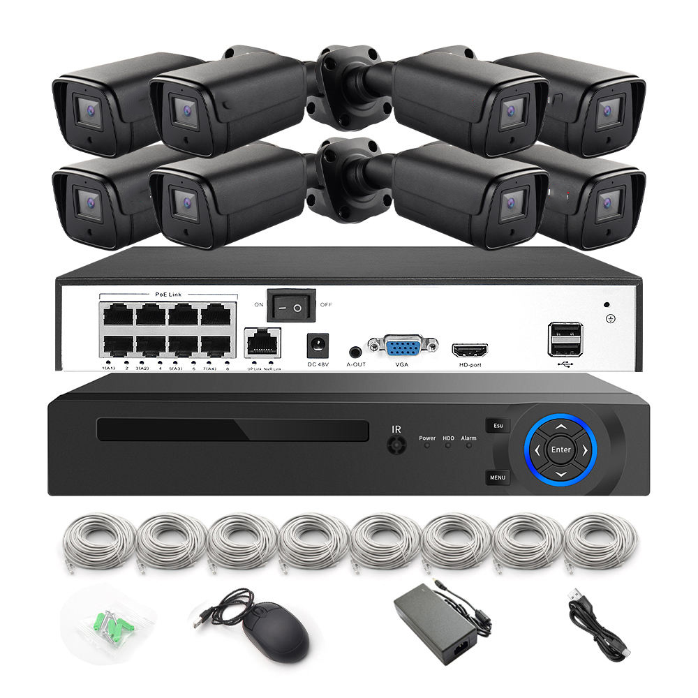 Customized 8 Channels Outdoor Face Detection H.265 4K 8MP Wired POE IP Network Security Home CCTV Camera System