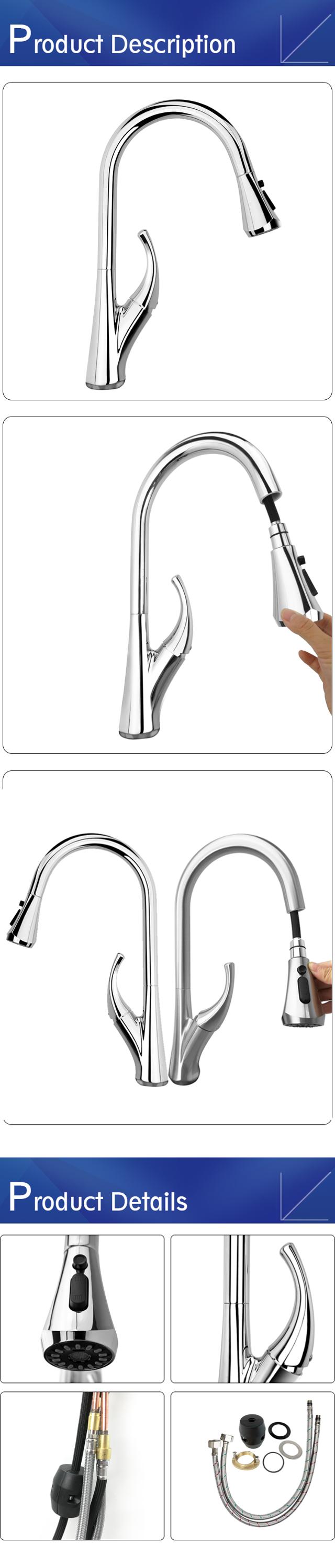 Brass Chromed 1/2*60cm SS304 Hose Pull Down Kitchen Faucet