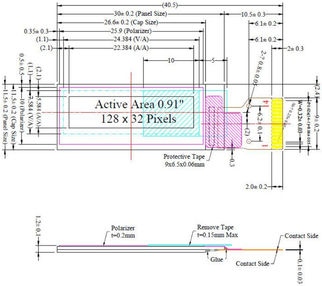 Monochrome 128x32 OLED Display 0.91 Inch SSD1302 I2C Interface 14 Pin