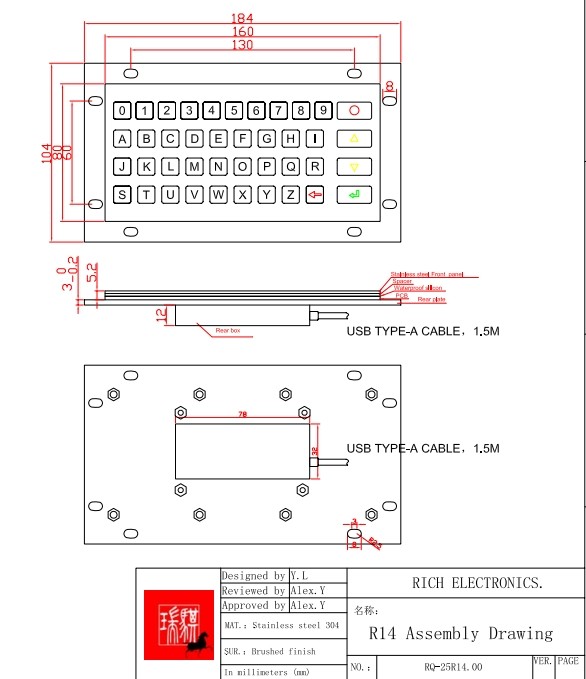 41 Keys Mini Industrial PC Keyboard Lightweight For Common Operation Systems