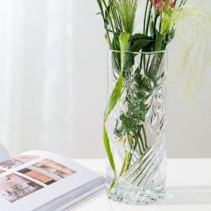 China Embossed Clear Shaped Glass Vases 24.8cm Lead Free Crystal Cylinder Vase on sale