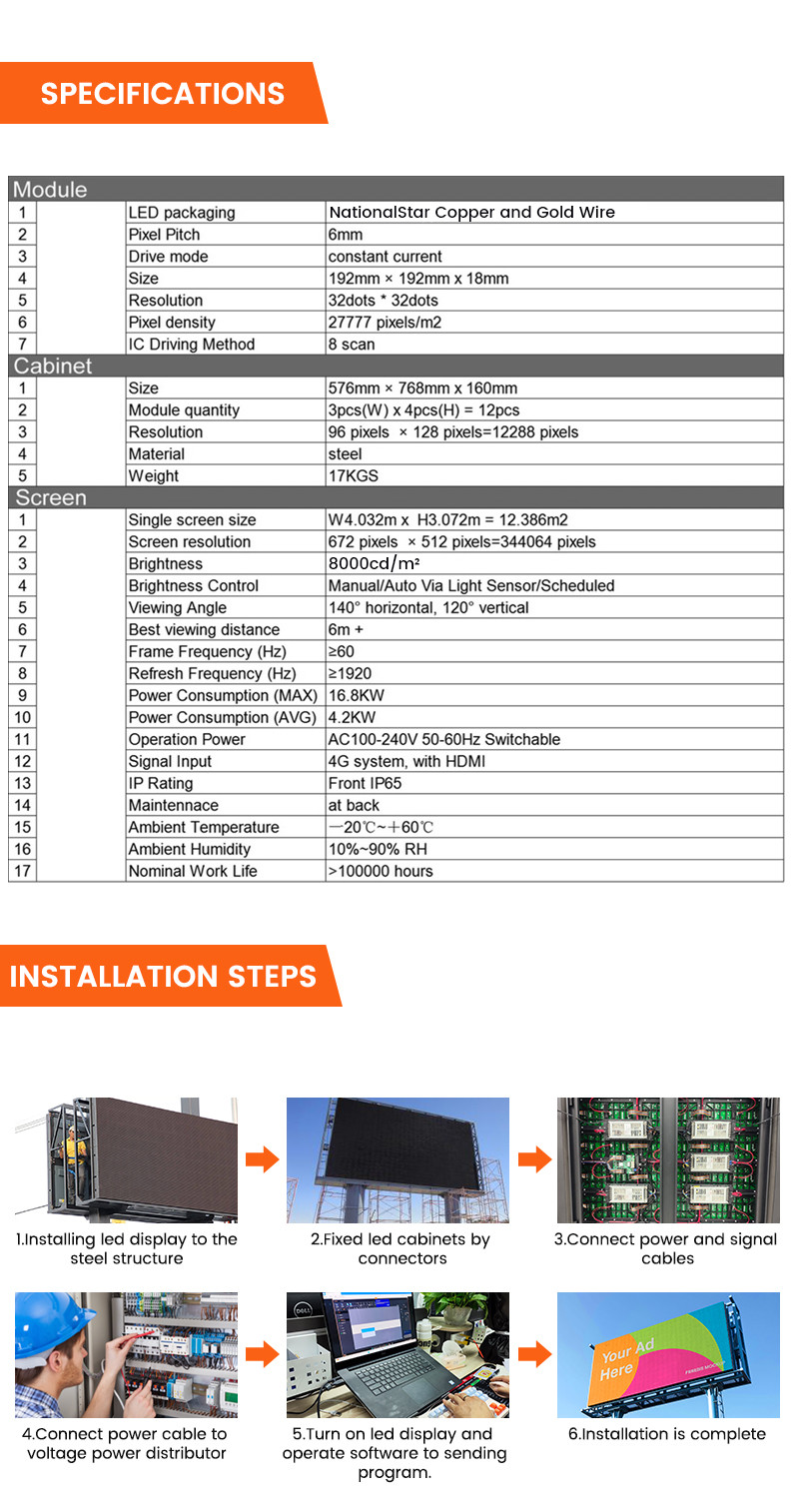 High brightness 8000nits p6 waterproof IP65 led outdoor display digital advertising billboard
