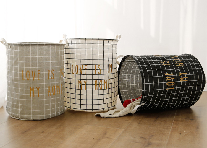 Puting Foldable washing laundry clothes basket toy storage bag large box customized Grey plaid love is in my home