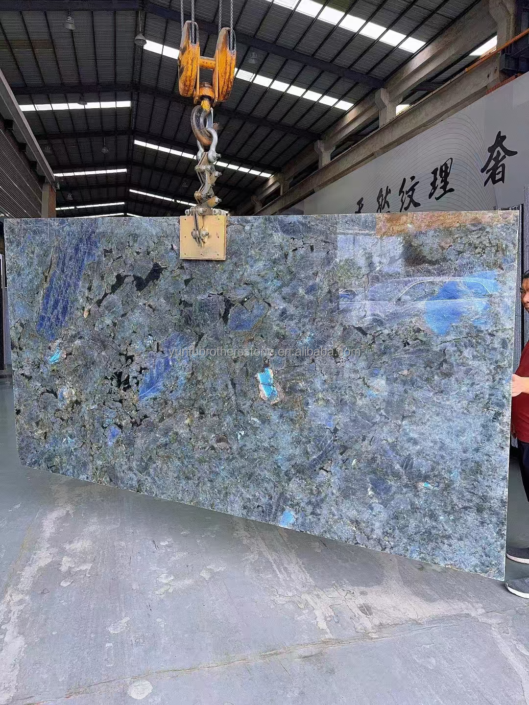 Big Slab Polished Shinning Labradorite Blue Granite Countertop and Island Table Design