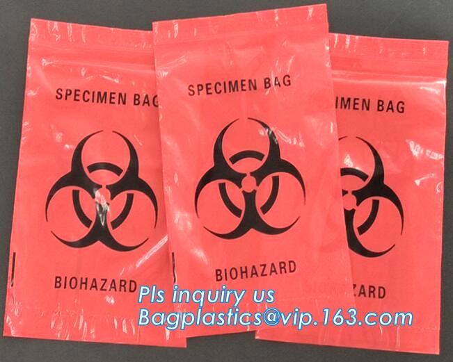 Laboratory Medical biohazard lab plastic specimen transport bag with double pouches, embossed reclosable biohazard speci