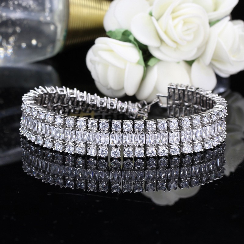 Summer Cute Crystal Bracele Jewelry Cluster Colorful CZ Stone Bracelet SIlver Plated Bracelet for Women Banquet Dinner
