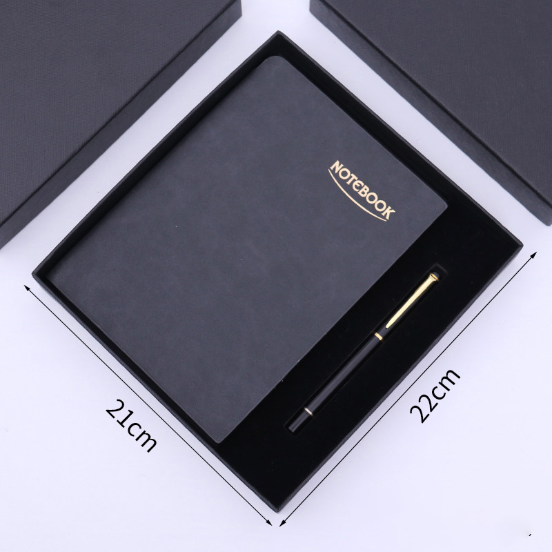 Customized A5 Wood-free Paper PU Resin Cover Leather Journal Notebook Set With Pen
