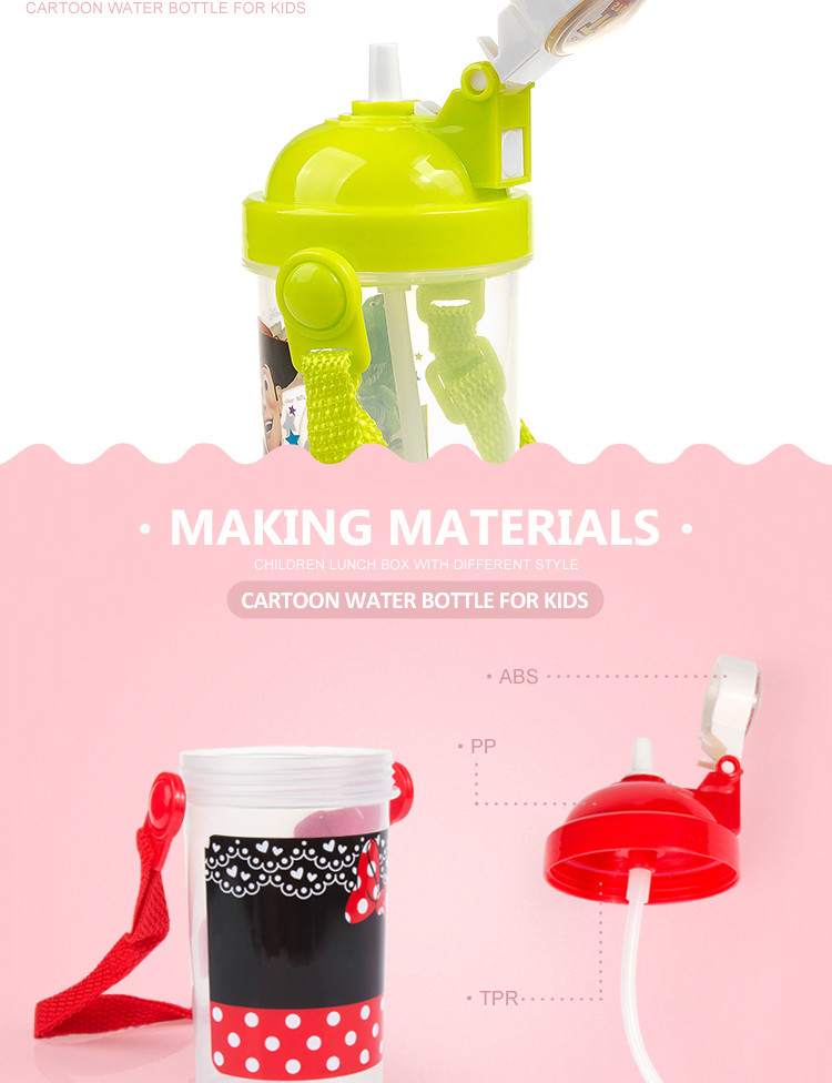 School children bpa free cartoon 270ml drinking bottle plastic kids water bottle with straw