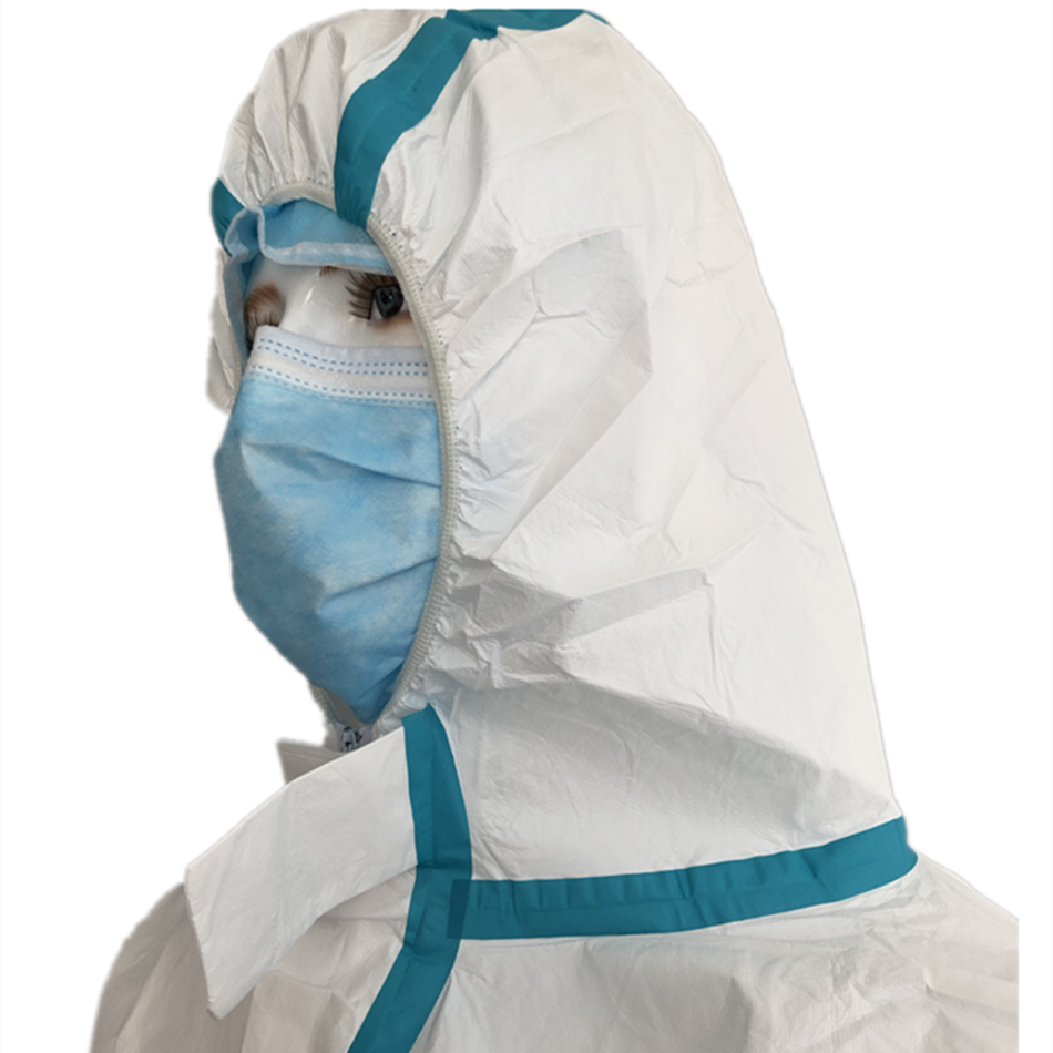 Nonwoven Disposable Microporous Coverall PE Film Coating over PP Layer Seam Sealing Strips EU Standard EN14126 Type 6