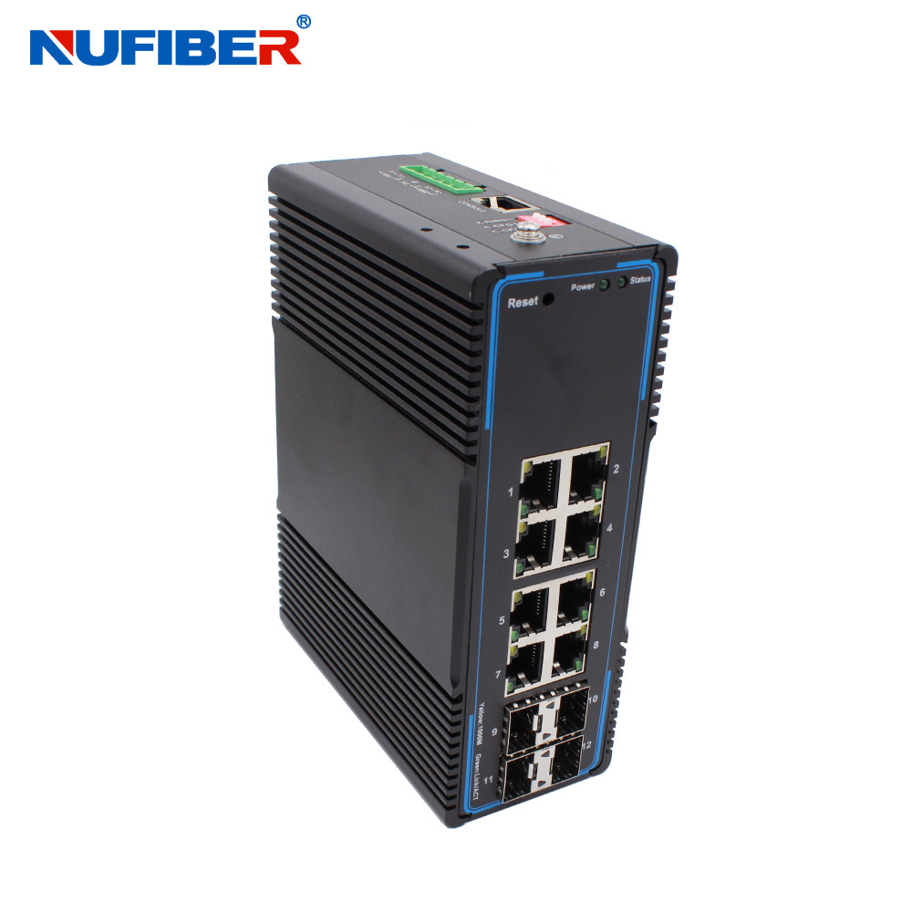 Din Rail Mount Managed Industrial SFP Switch 4x1000M To 8x10/100/1000M Aluminium Alloy Managed Industrial Switch
