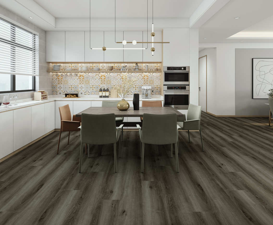GKBM FT-W29045-6 Eco-friendly Click Waterproof Fire Retardant Thin Black Gray Oak Stone Polyvinyl Composite SPC Flooring