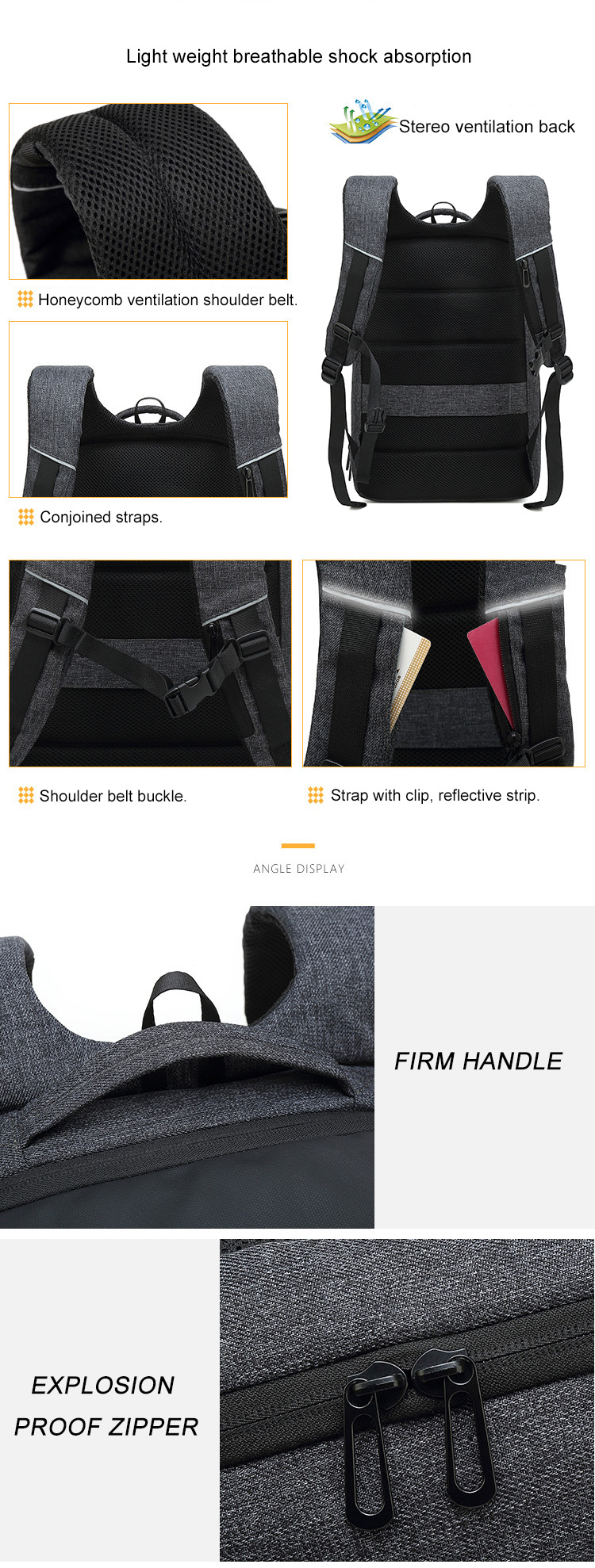External Frame Travel Waterproof Multifunctional Laptop Backpack 0.95kg