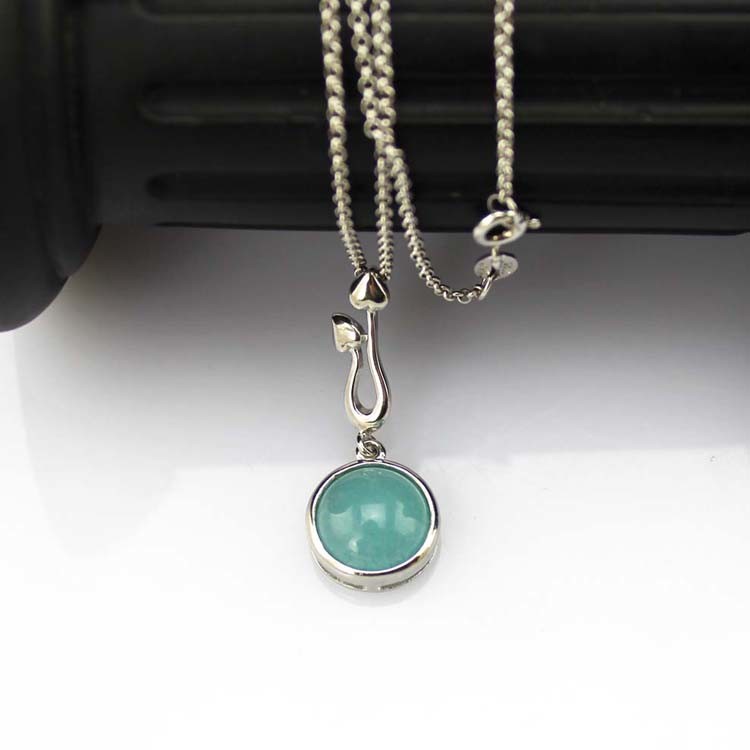 Sterling Silver Blue Chalcedony Pendant 925 Silver Rolo Chain Necklace 18 Inches(PSJ0164)