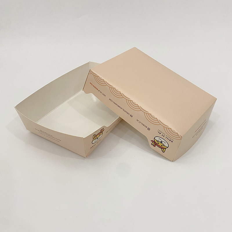 French Fries Disposable Paper Trays For Food Boat Shape Printed Take Out Packaging