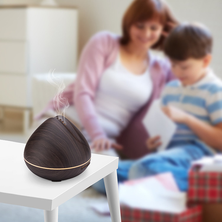400ml Wood Grain Ultrasonic Aromatherapy Diffuser with Multi Mist Outputs, Shark Mouth Design