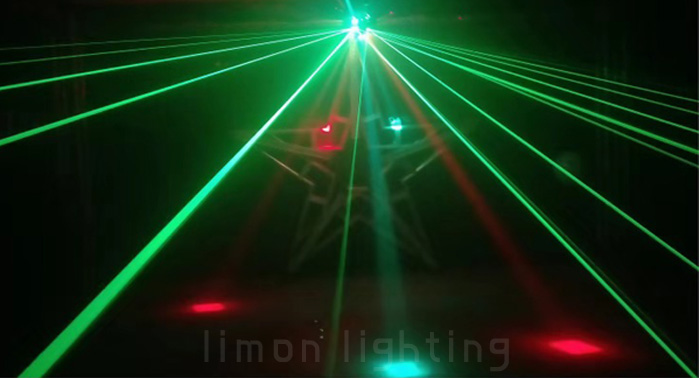 High Brightness 16x3W Voice Control RGBW LED Strobe Beam Disco Ball Laser 3-in-1 Moving Head Lights