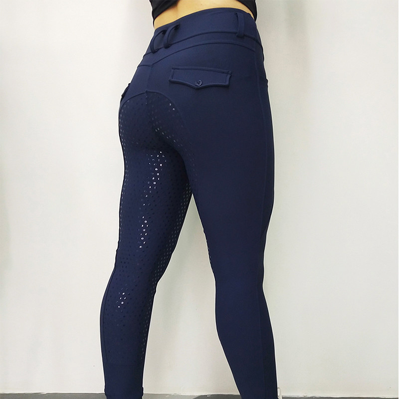 Womens Horse Riding Pants Navy Blue Front Pocket Full Seat Silicone Grip Breeches