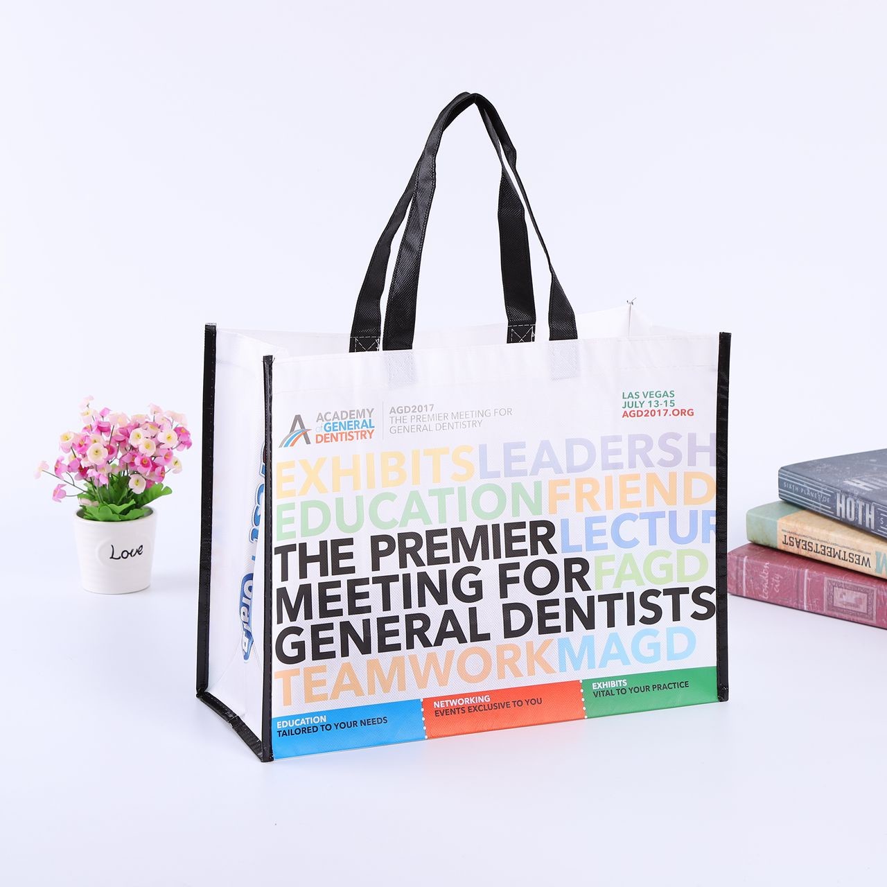 Custom Red Blue Printed Zipper PP Non Woven Handle Bag