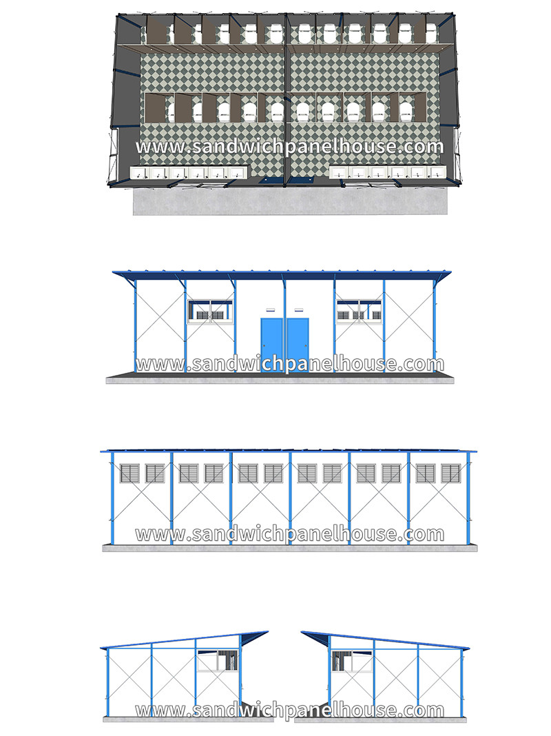 Temporary Portable Toilet Cabin Single Roof Steel Structure Modular Design