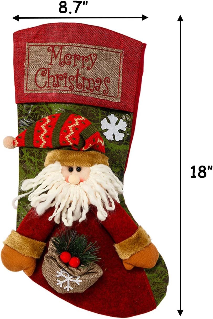 3PCS 18" Christmas Stocking Classic Large Stockings Santa, Snowman, Reindeer Xmas Character for Family Holiday Christmas