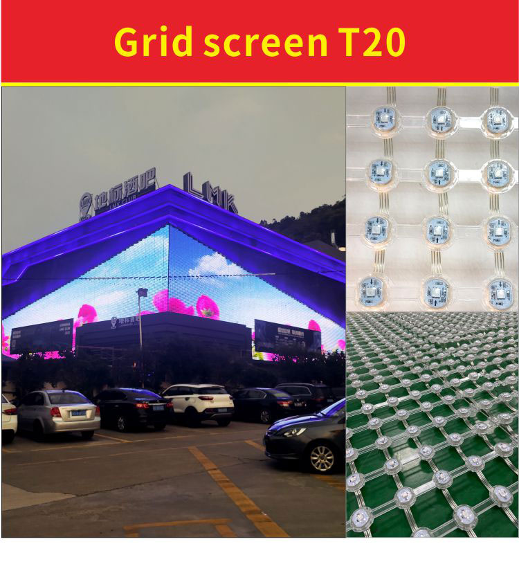 T20 Advertising Display LED Mesh Screen Flexible Transparent for Outdoor Building