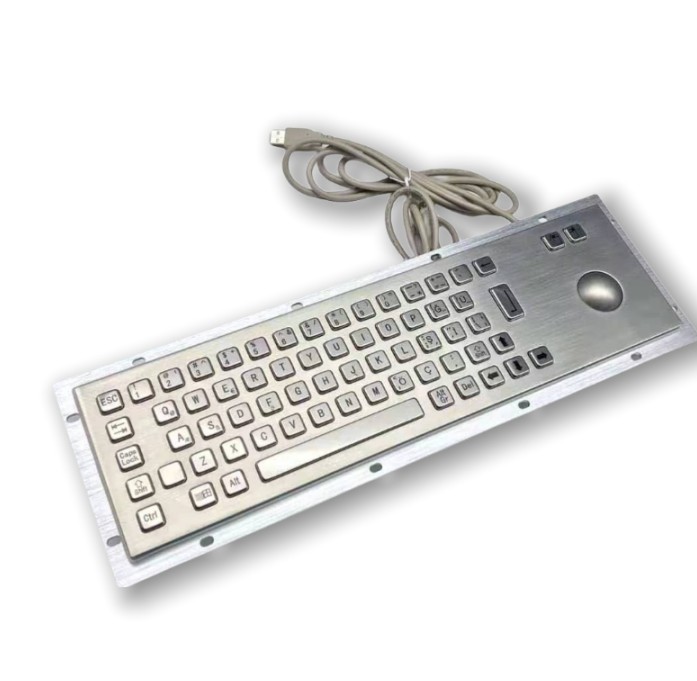 KIOSK IP65 / IK07 waterproof dustproof anti-vandalism Industrial Stainless Steel Keyboard SUS304 With 38mm Trackball Rear Panel Mounted -40℃