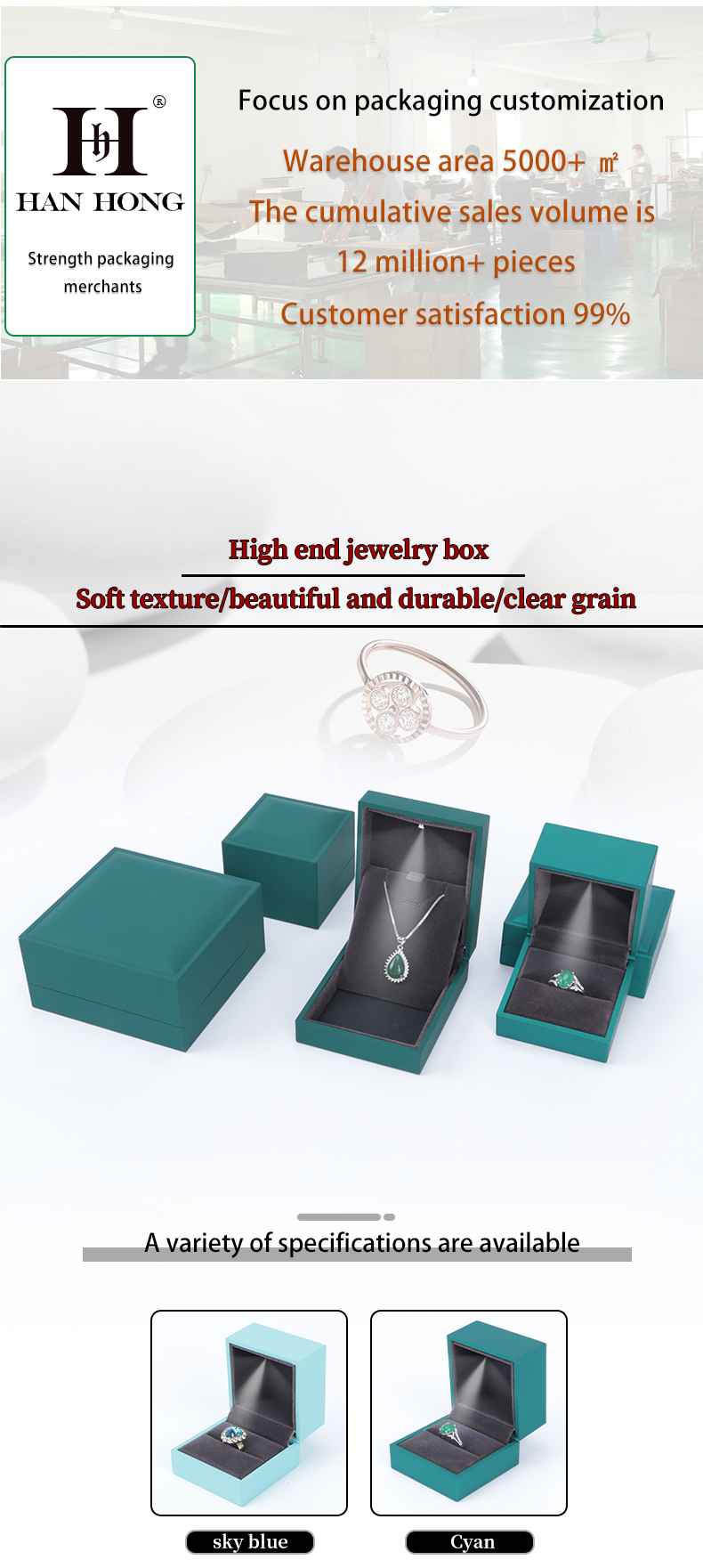 Customized Hanhong LED Light Jewelry Packaging Box for Necklace Bracelet and Earrings