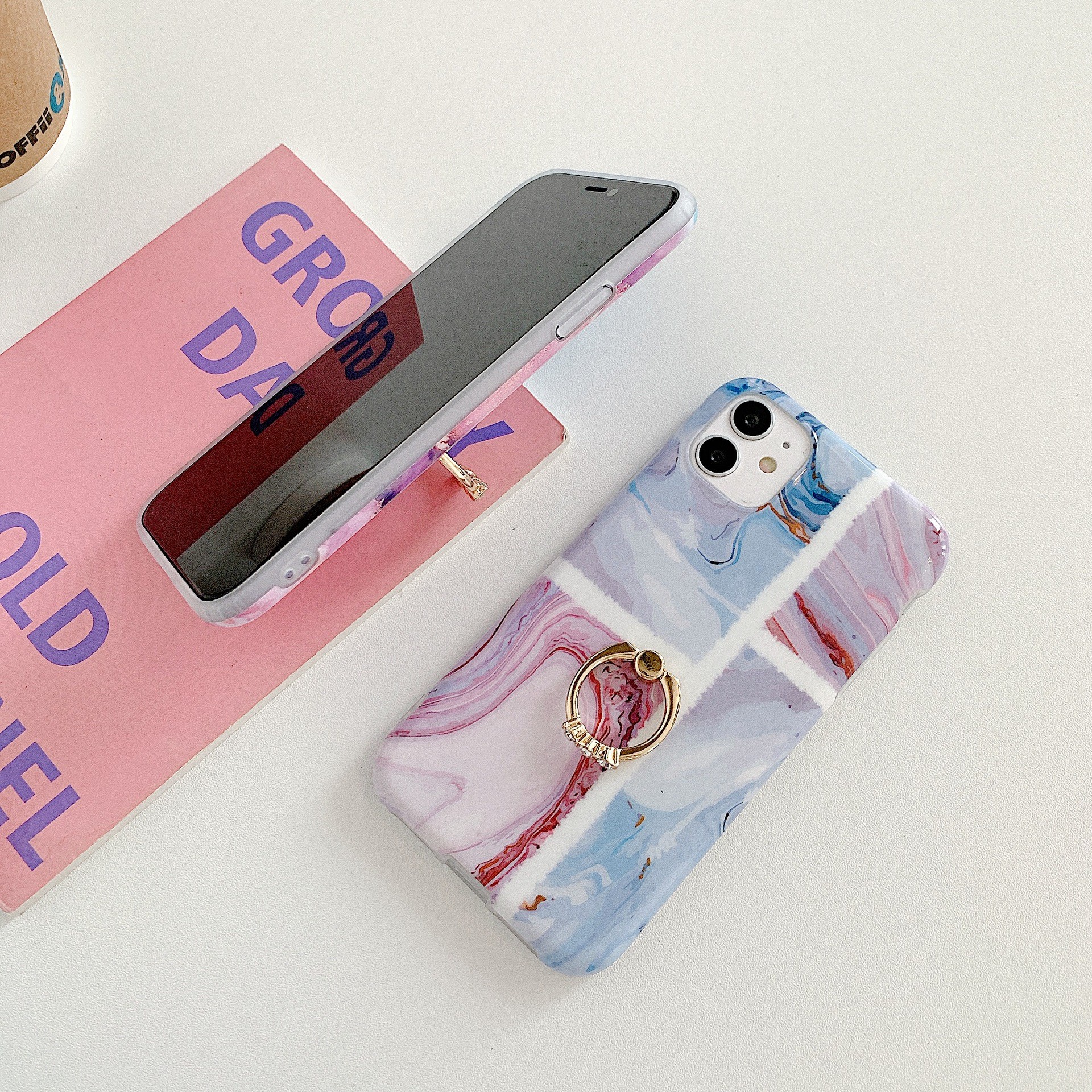 Soft TPU IMD Finger Grip Stand Phone Cases Roughed Corners