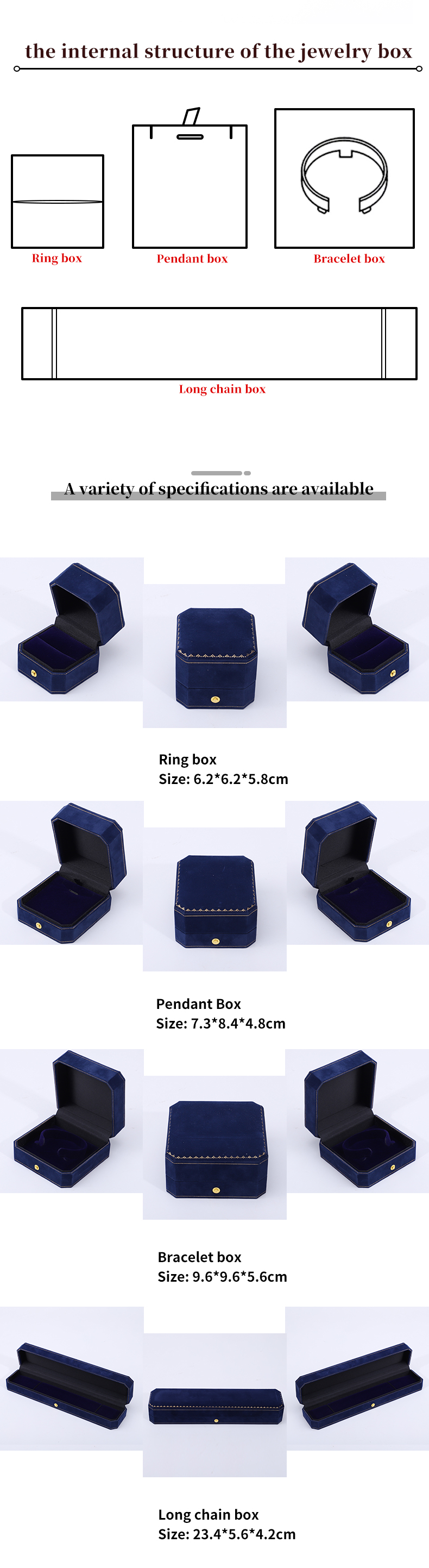 Han Hong Customized Size Blue Velvet Jewelry Box with Logo and Jewelry Package