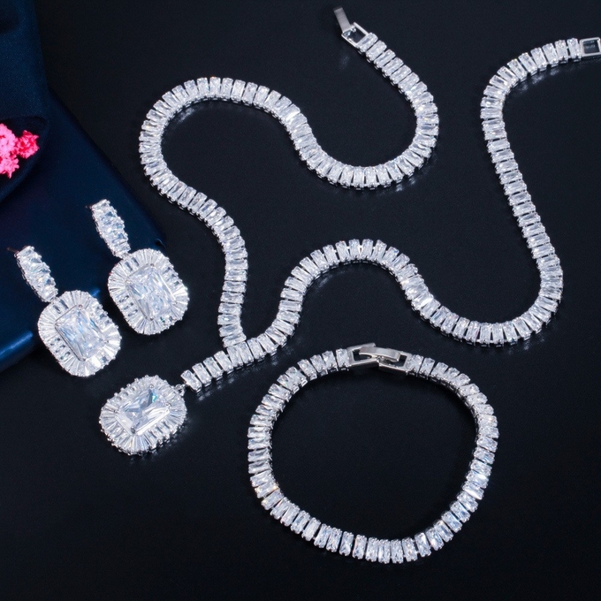 Hot Selling Luxury Leaf Engagement CZ Earring Necklace Bracele Bridal Jewelry Bracele Jewelry Set For Women Accessories
