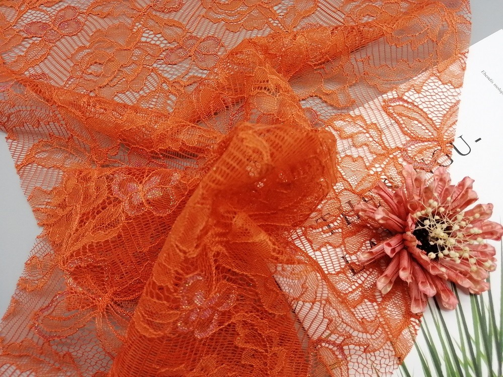 Orange Nylon Delicate French Chantilly Lace Fabric For Women Dress