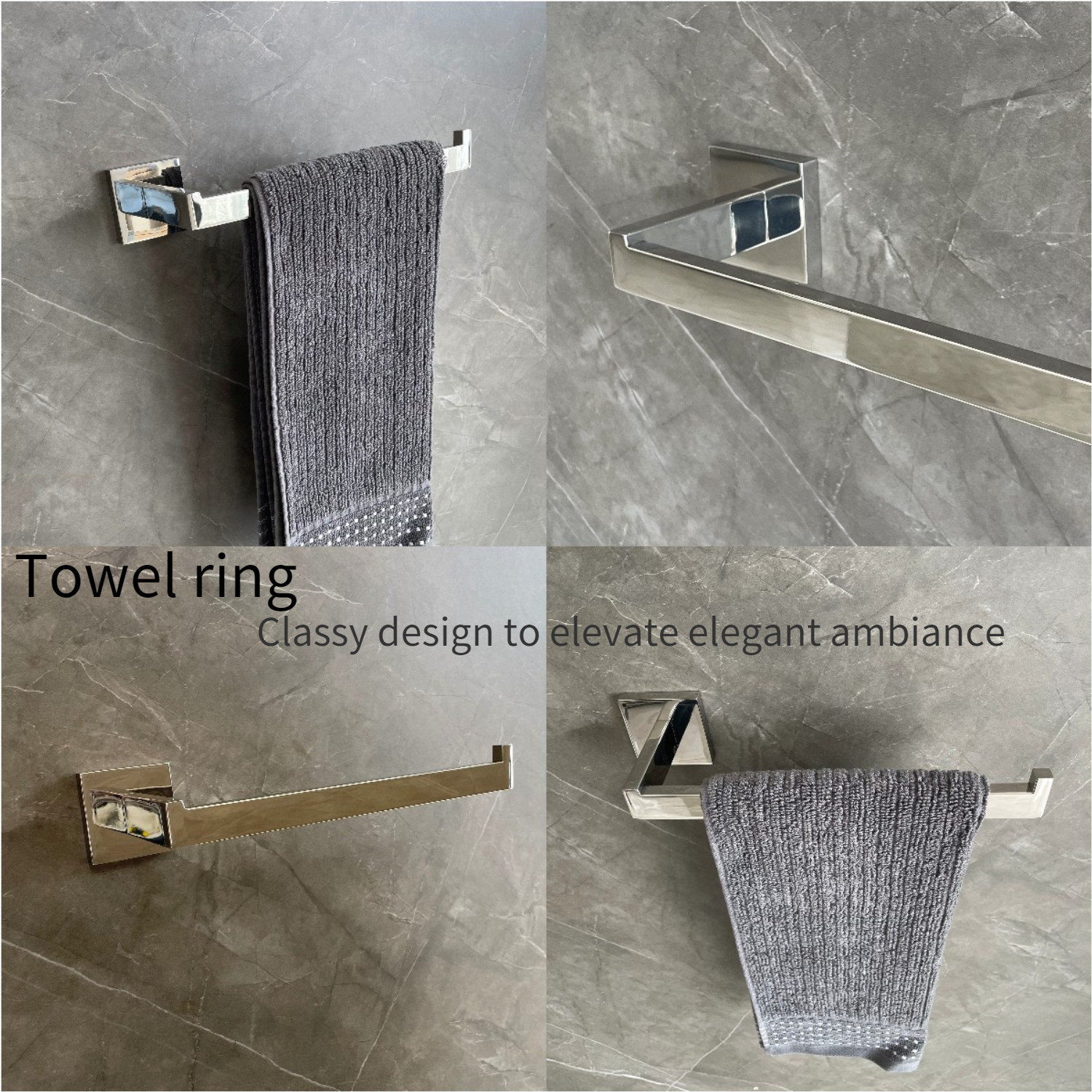 Customizable Chrome Hand Towel Bar Sus304 Grey Square Circular Hand Towel Holder