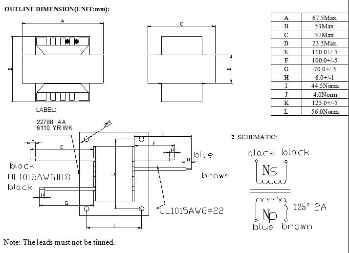 Linear EI66 Low Frequency Transformer 50 / 60Hz Lead Wire Terminal Silicon Lamination