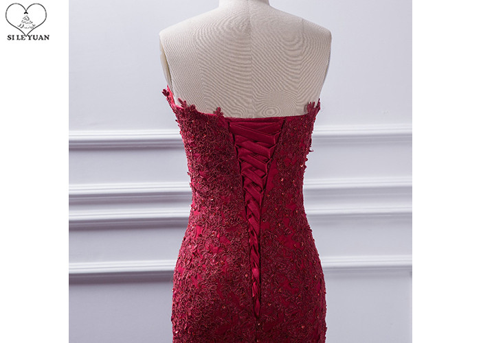 Mermaid Long Tail Prom Dresses Heart Shaped Strapless Bust Beaded Tulle
