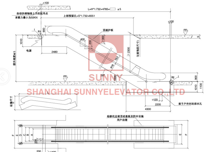 Automatic Start Mechanical Shopping Mall Escalator 6000mm Height