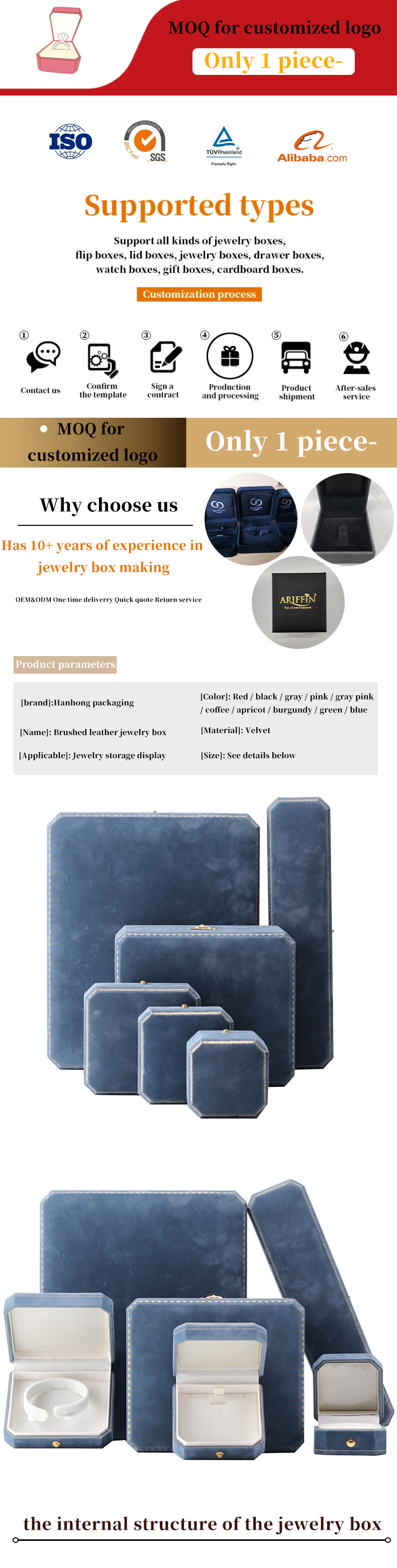 Light Blue Velvet Jewelry Box for Customized Luxury Necklace and Bracelet Packaging