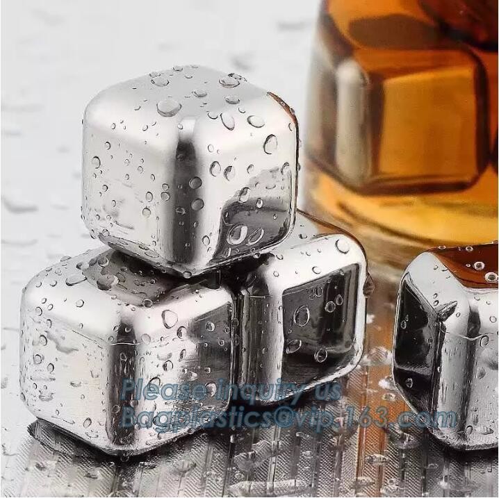 4pcs/set plastic box ice cube chilling stone set, FDA LFGB Stainless Steel Ice Cube Whisky Stone bar accessories, bageas