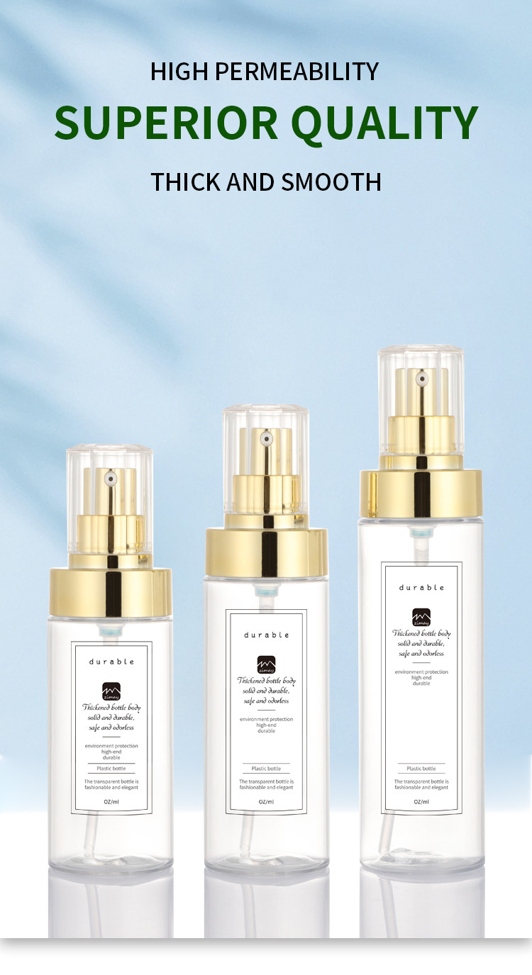 Factory price high quality transparent gold pump lotion body cleanser empty bottle