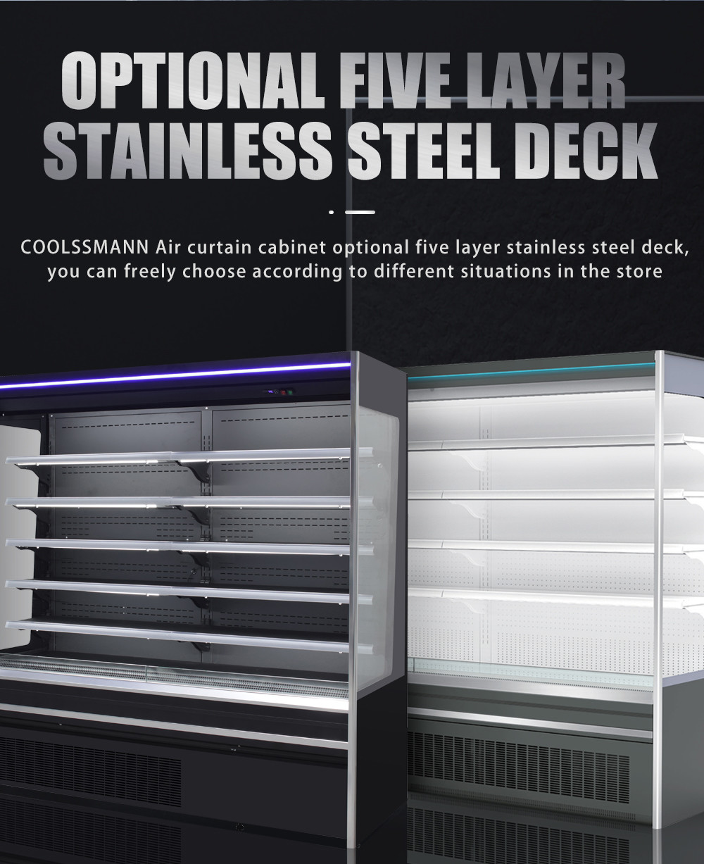Vegetable Display Case Refrigerator , 4 Layers 1.98m Height LED Open Front Chiller