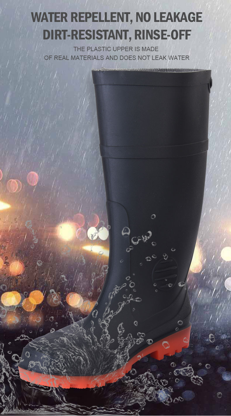 Ankle Protecting Mens Rubber Work Boots Sturdy Gripped Safety Toe Rain Boots